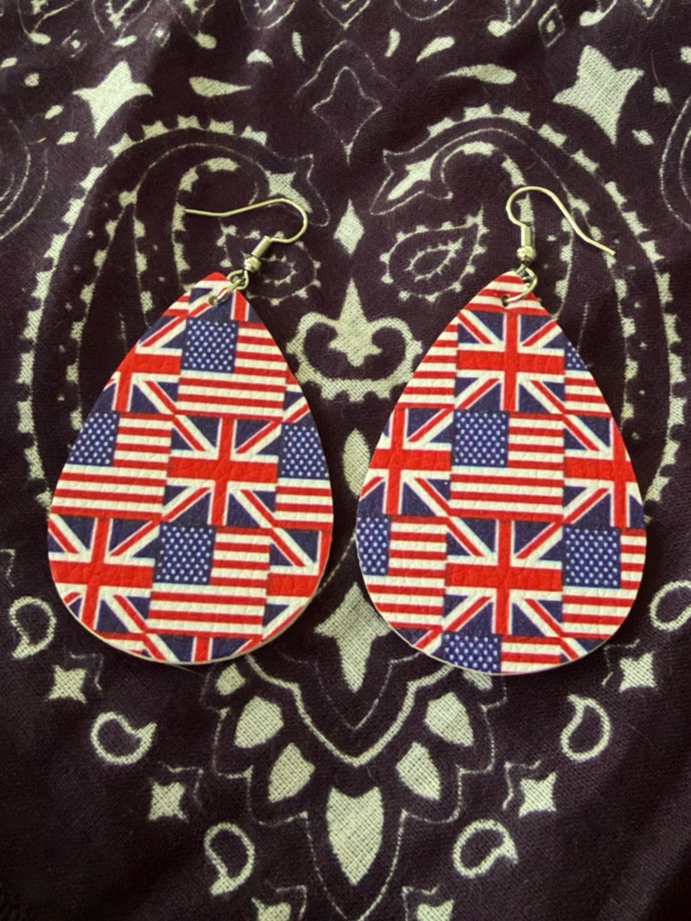 Patriotic Red, White & Blue Flag Teardrop Leather Earrings - Women Jewelry